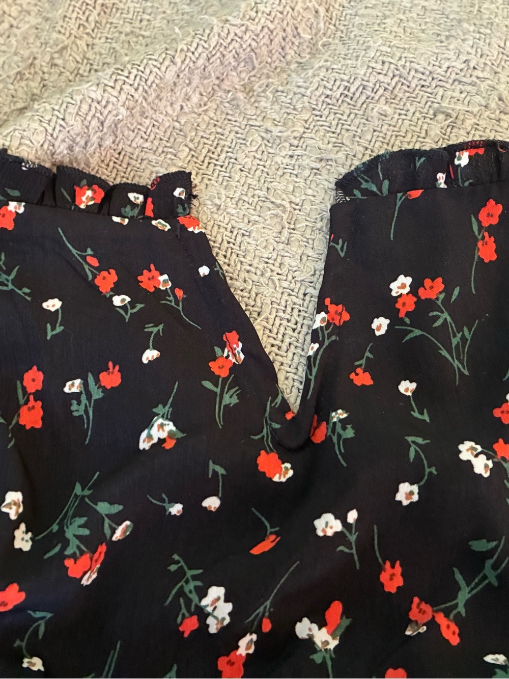 Bloomingdale's Black Midi Dress with Red and White Floral Pattern